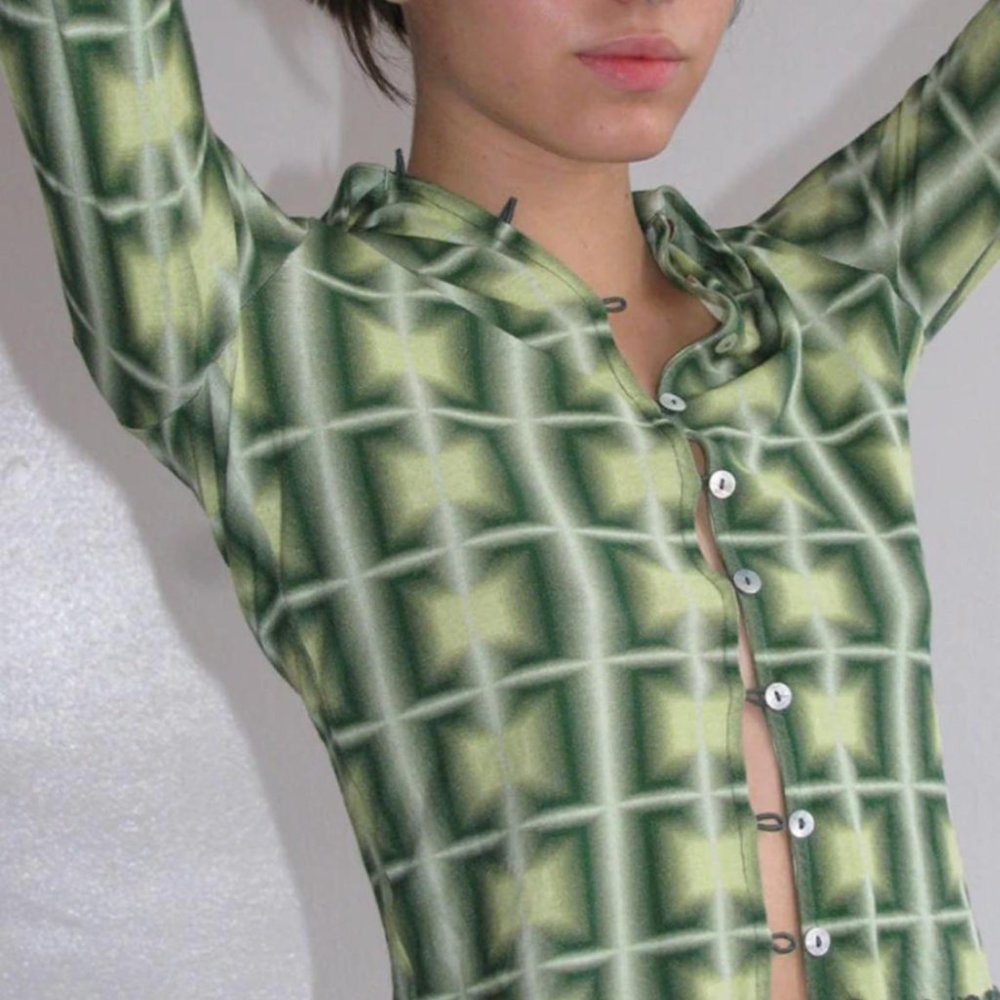 PALOMA WOOL BASE - green geometric print organic cotton shirt